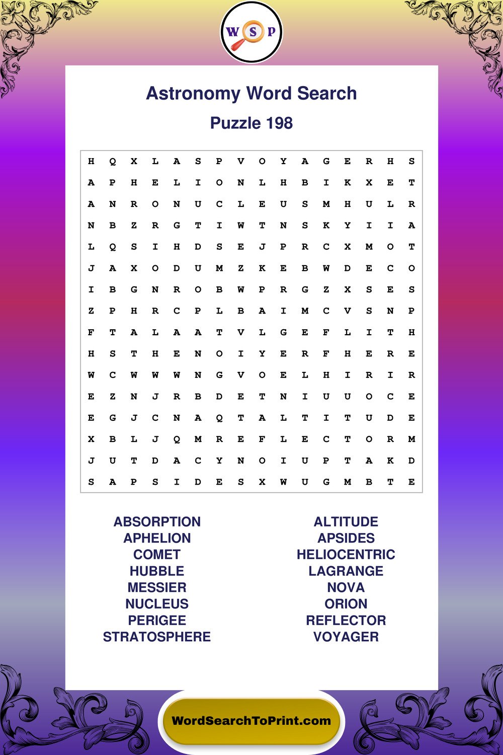 Astronomy Word Search Puzzle 198