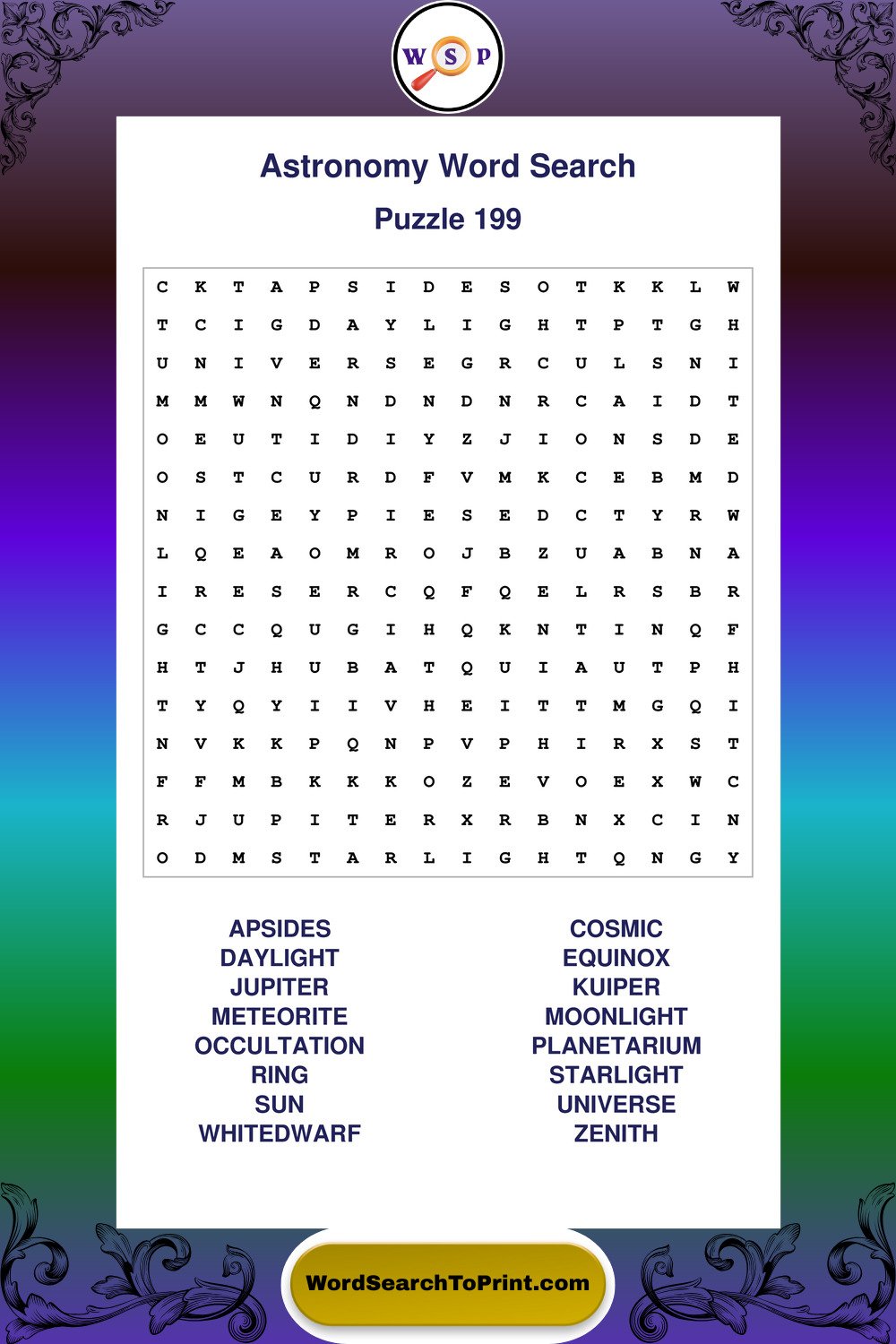 Astronomy Word Search Puzzle 199