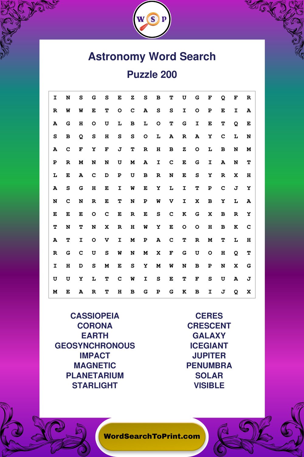Astronomy Word Search Puzzle 200