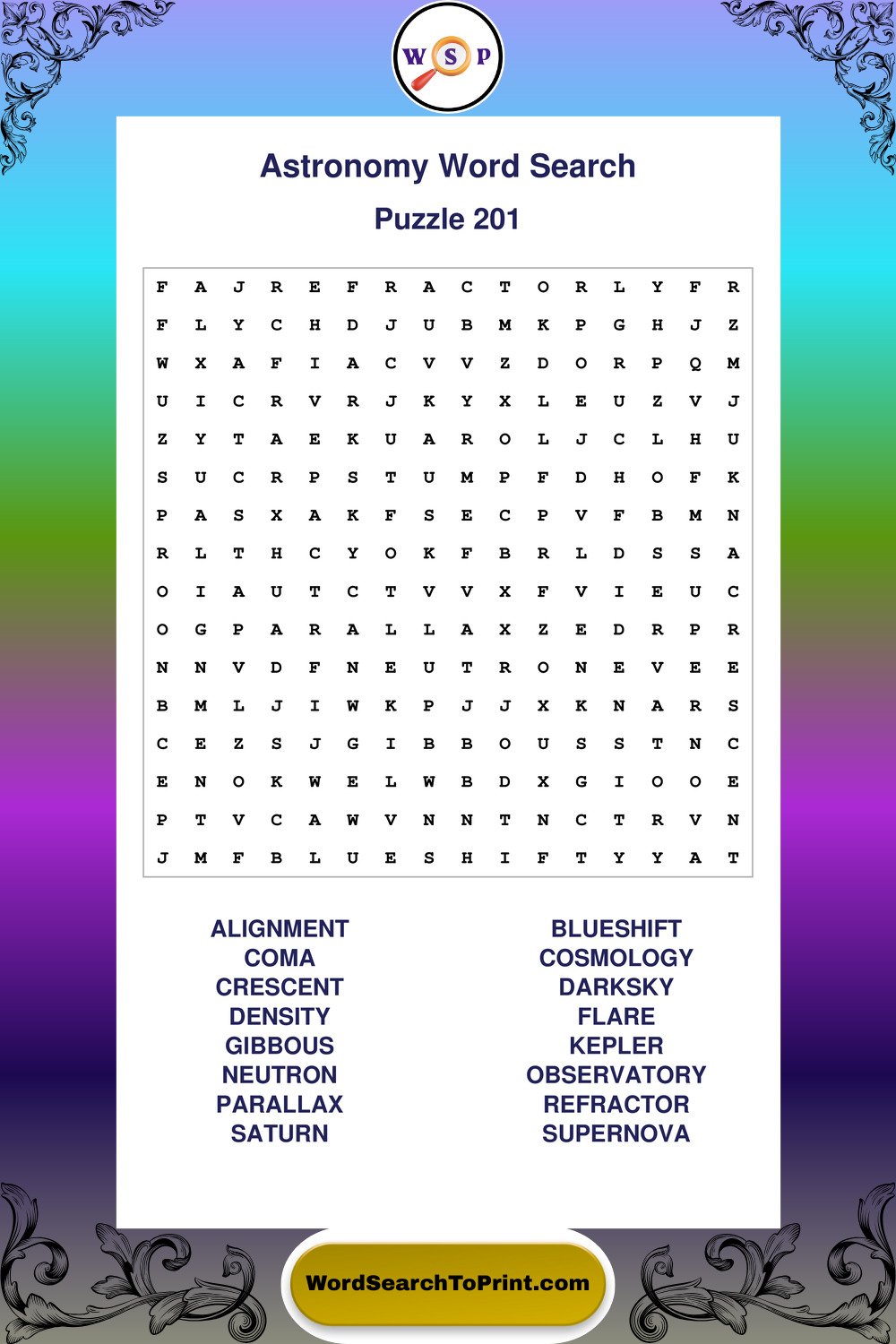 Astronomy Word Search Puzzle 201