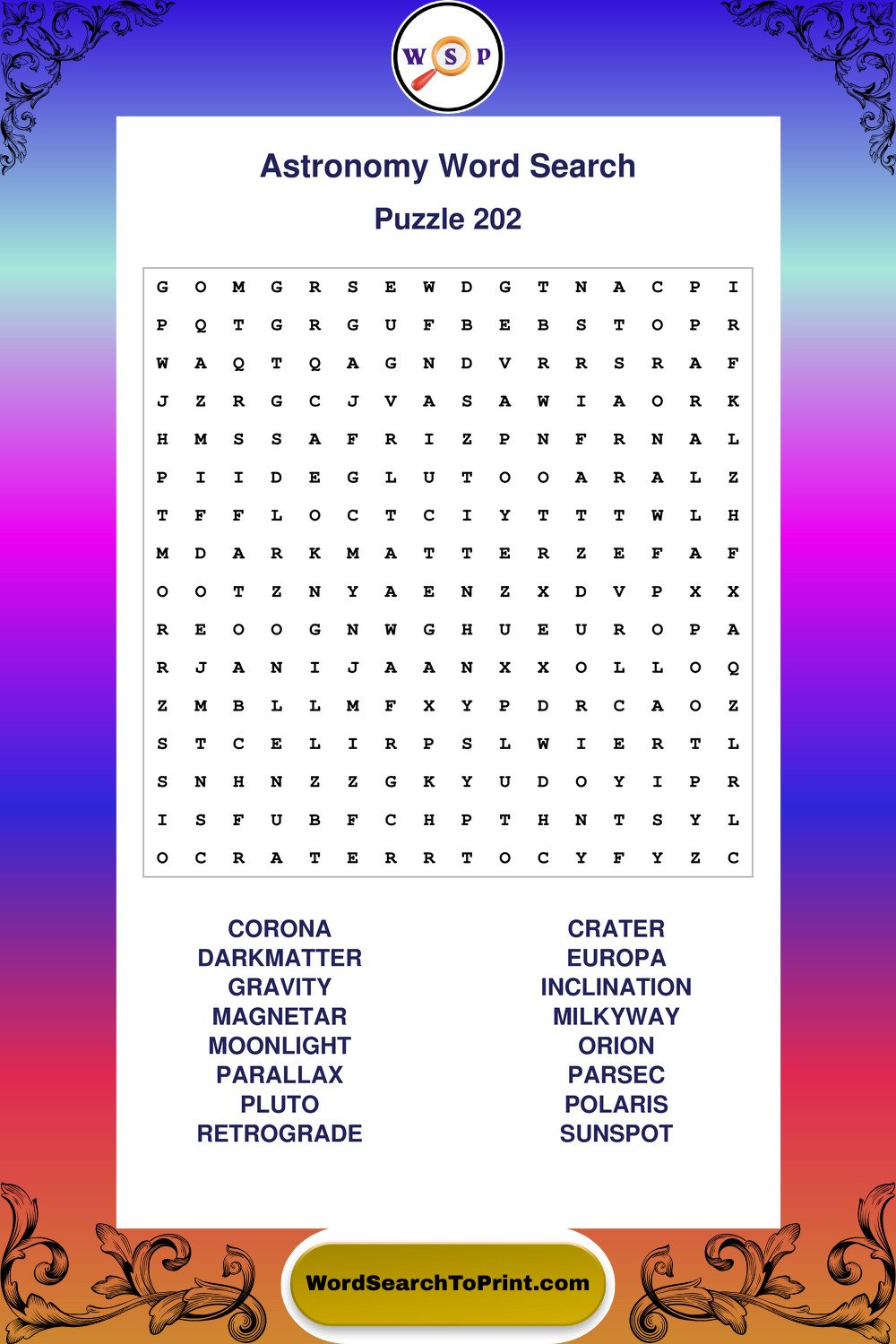 Astronomy Word Search Puzzle 202