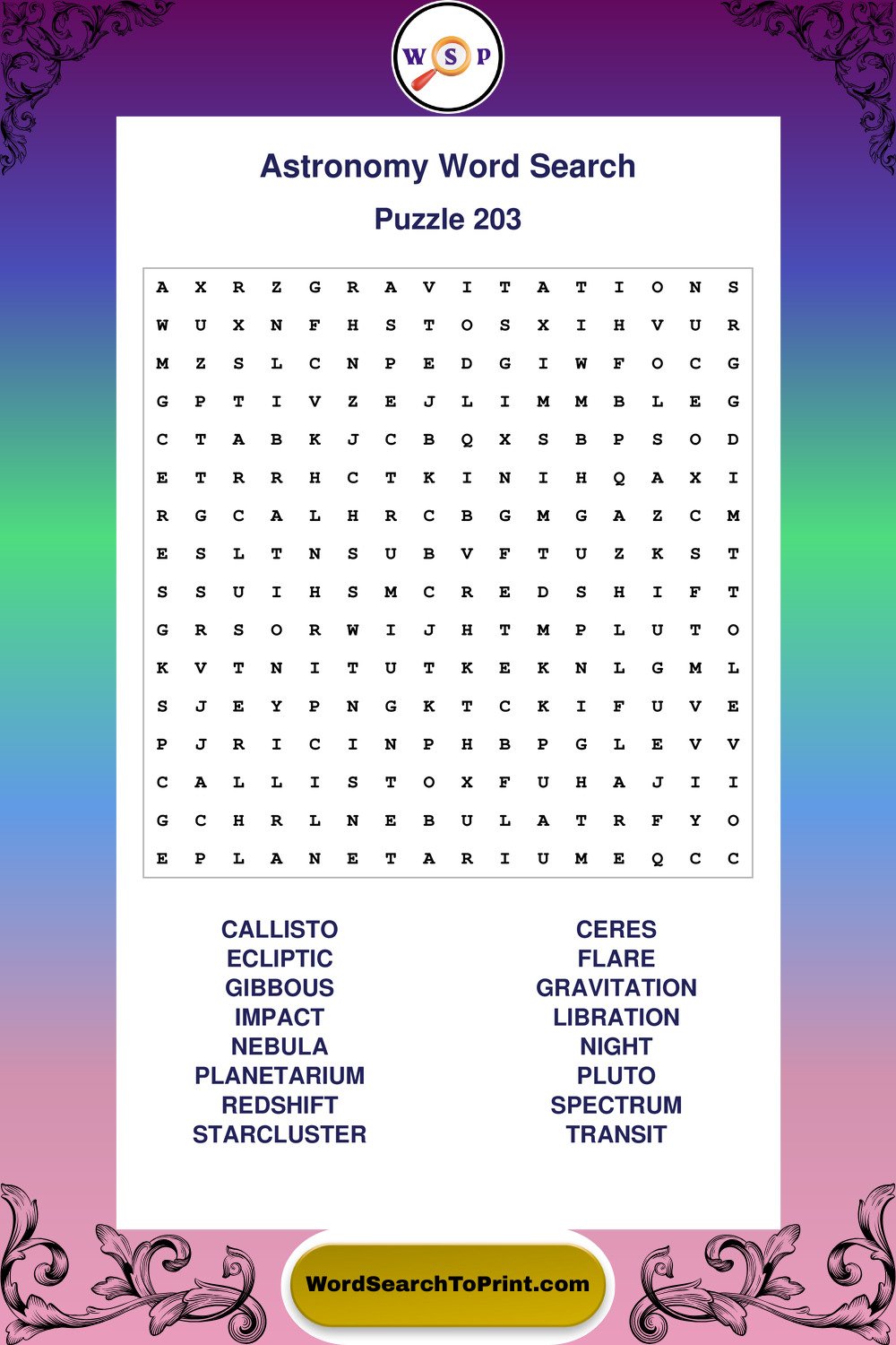 Astronomy Word Search Puzzle 203