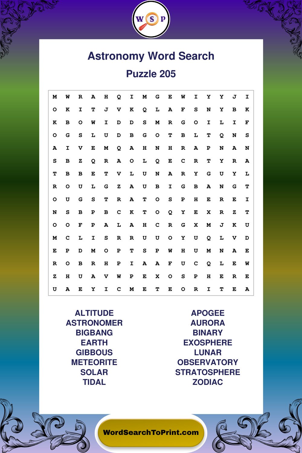 Astronomy Word Search Puzzle 205