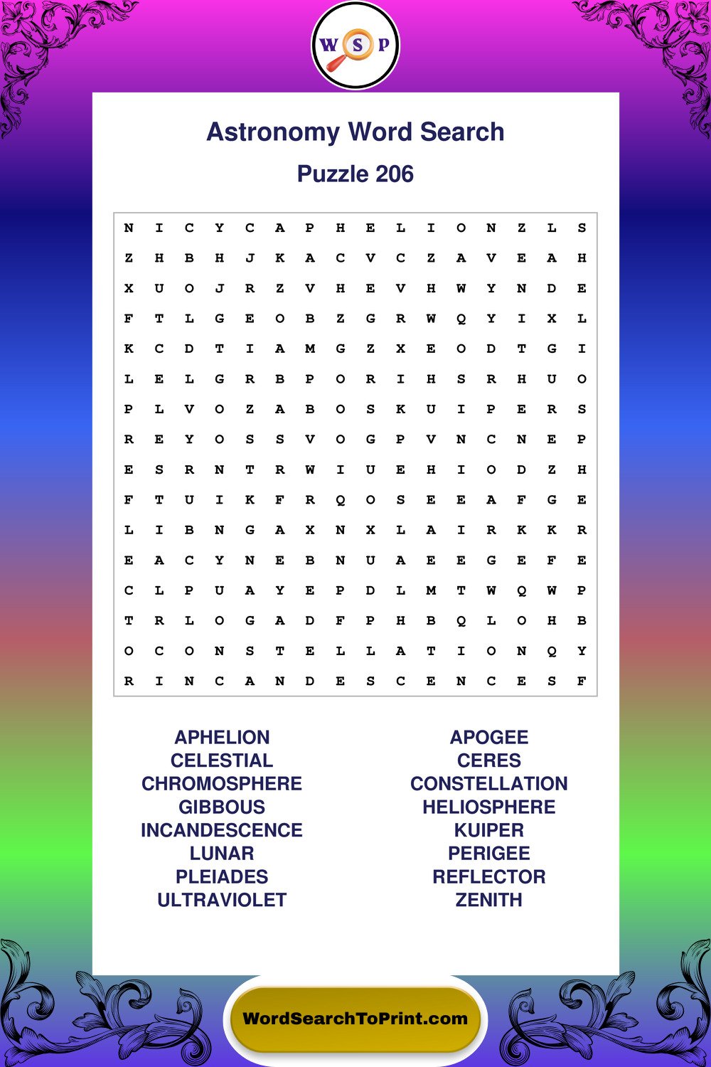 Astronomy Word Search Puzzle 206
