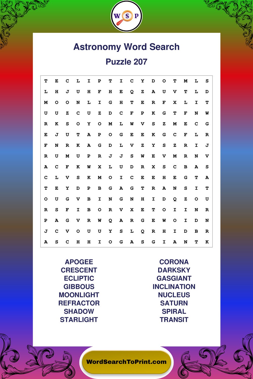 Astronomy Word Search Puzzle 207