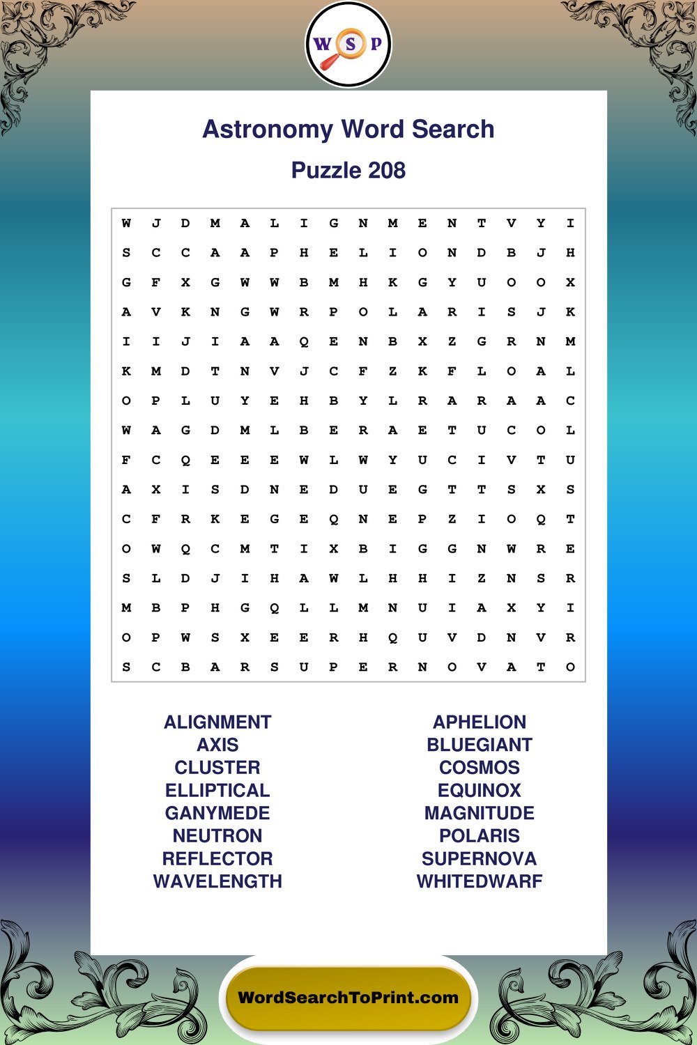 Astronomy Word Search Puzzle 208