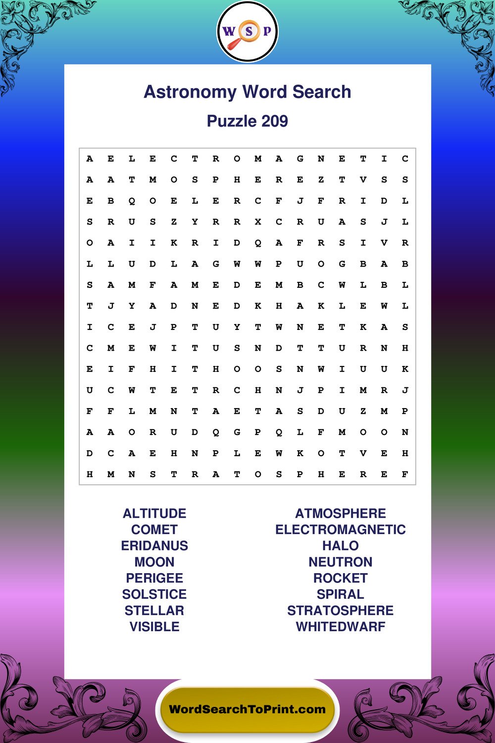 Astronomy Word Search Puzzle 209