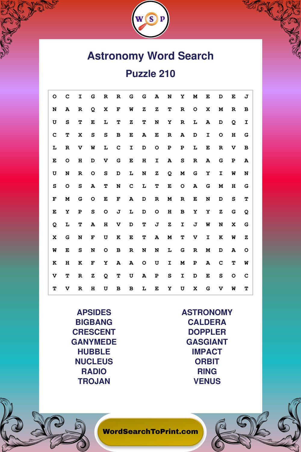 Astronomy Word Search Puzzle 210
