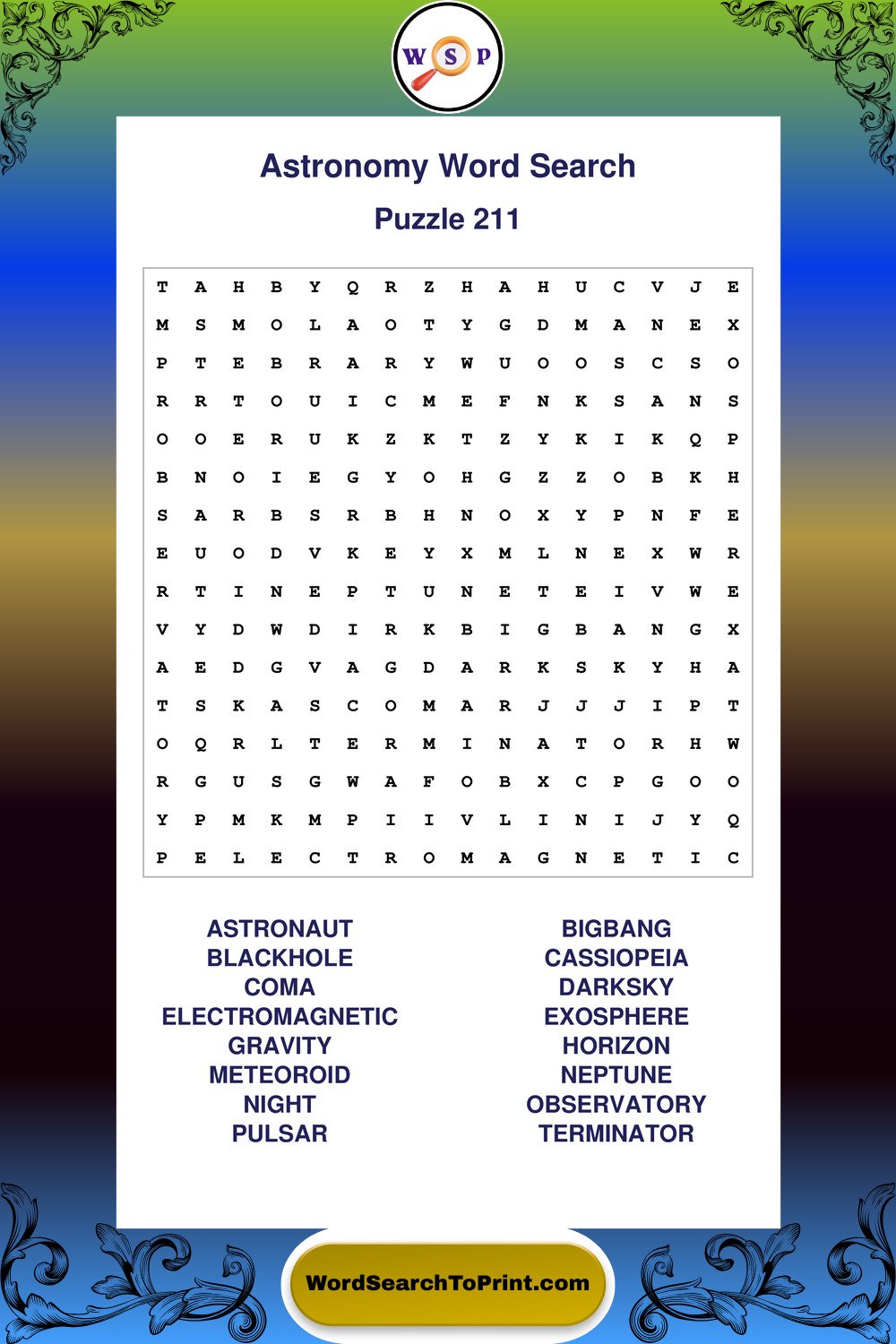 Astronomy Word Search Puzzle 211