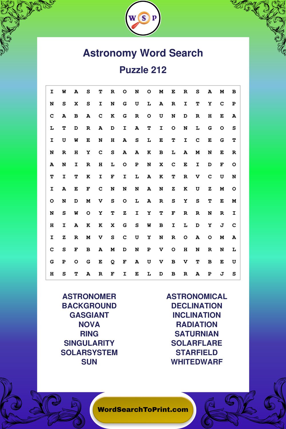 Astronomy Word Search Puzzle 212