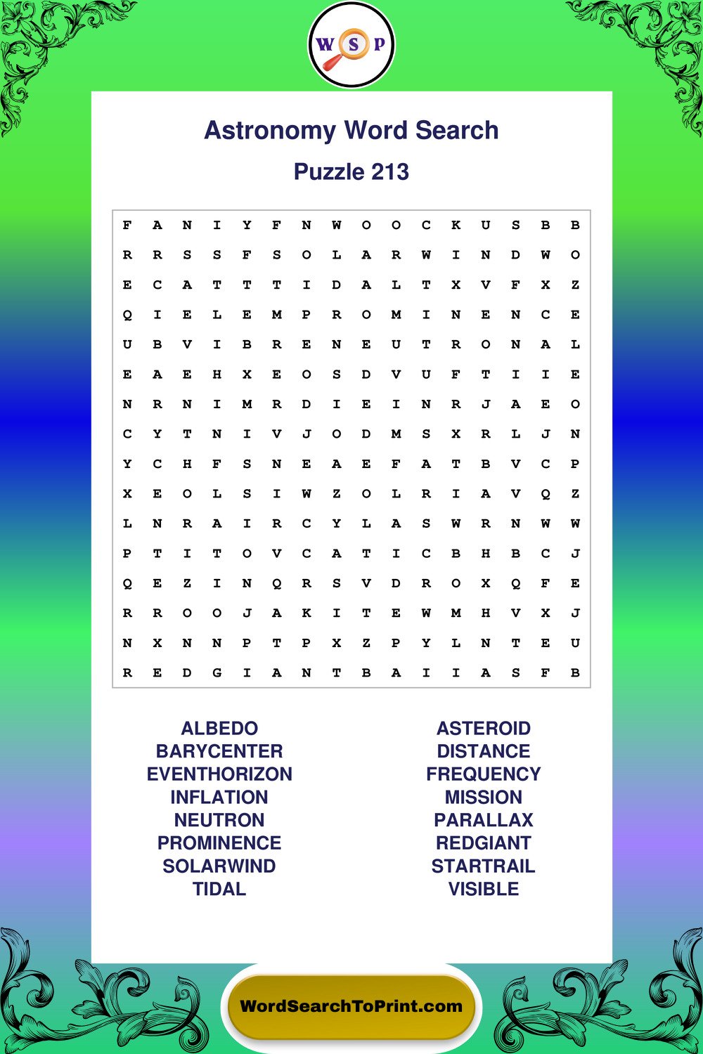 Astronomy Word Search Puzzle 213