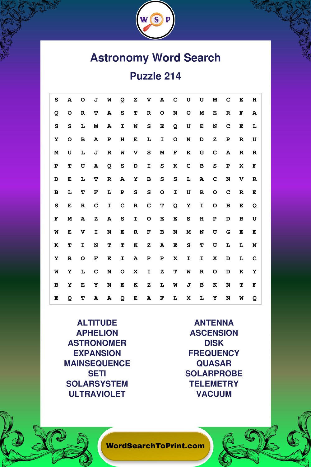Astronomy Word Search Puzzle 214