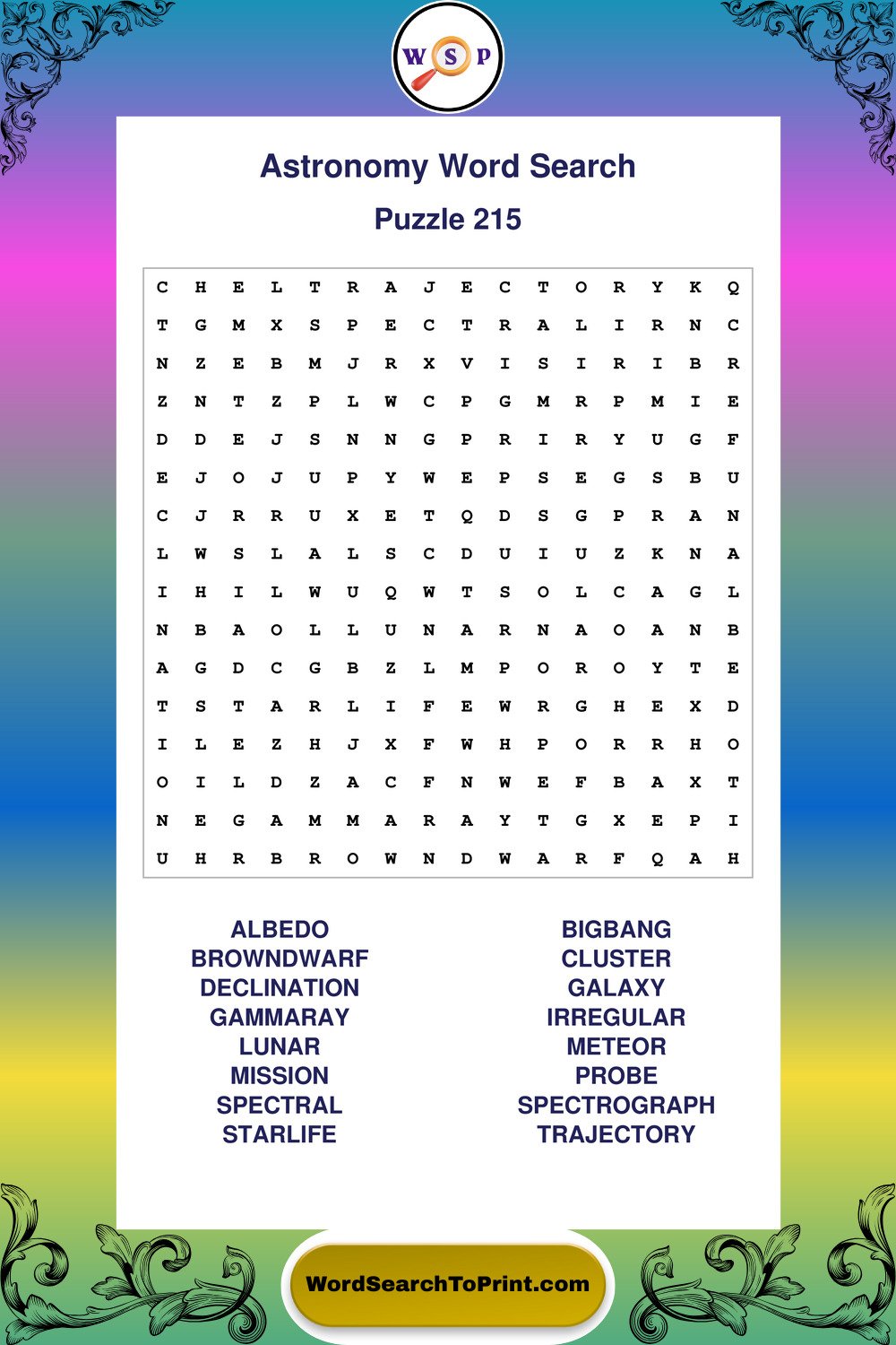 Astronomy Word Search Puzzle 215