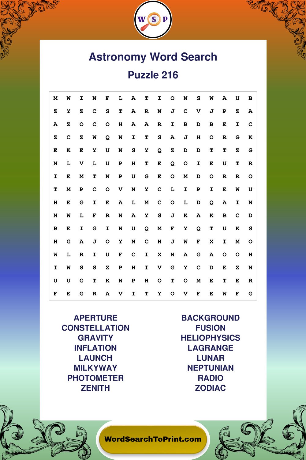 Astronomy Word Search Puzzle 216