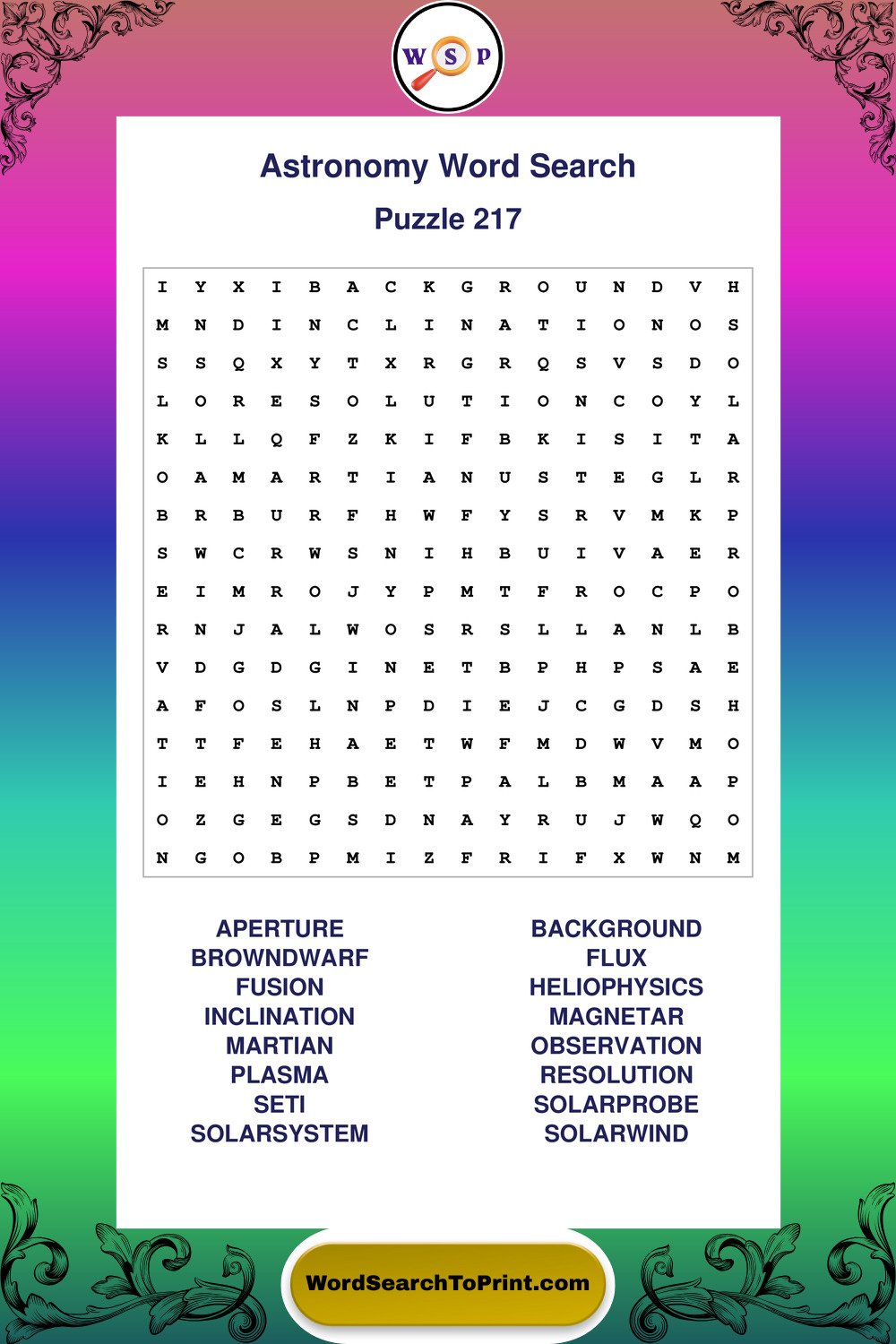 Astronomy Word Search Puzzle 217