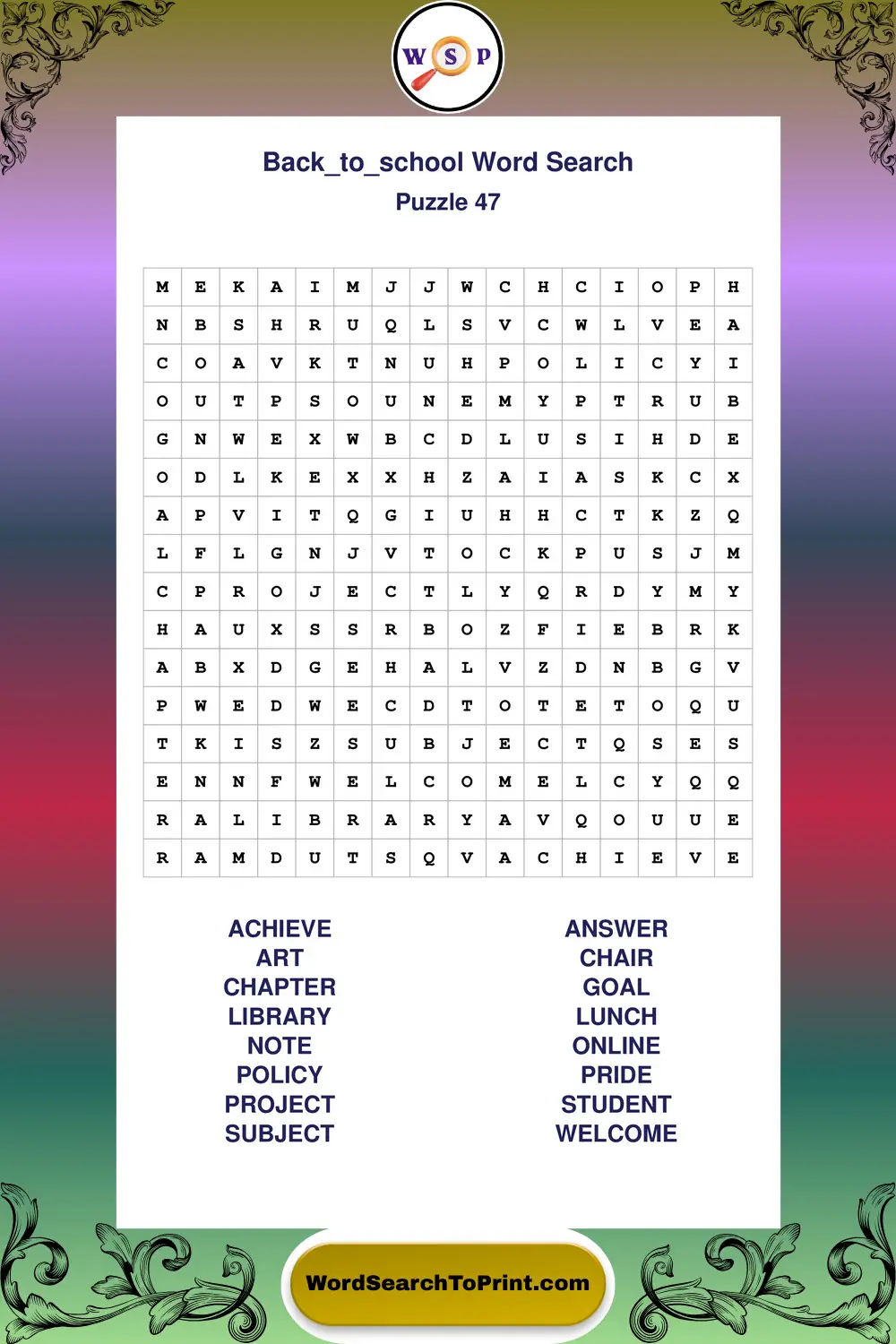 Back To School Word Search Puzzle 47