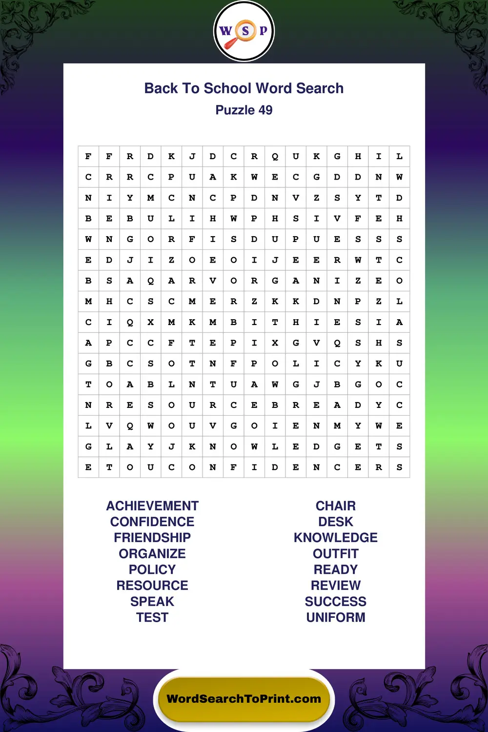 Back To School Word Search Puzzle 49