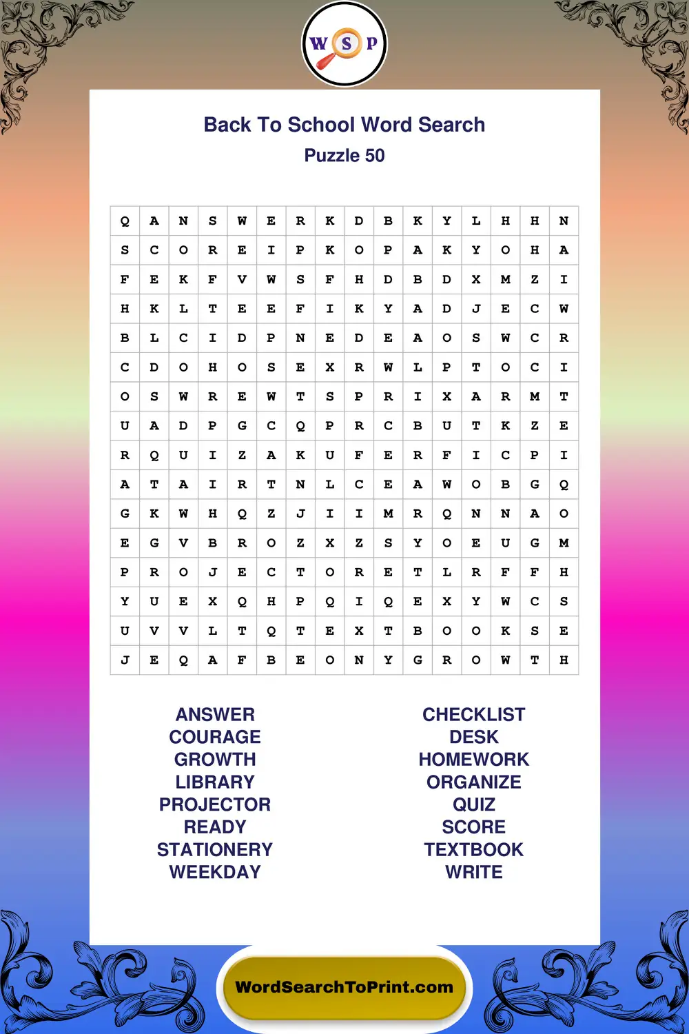 Back To School Word Search Puzzle 50