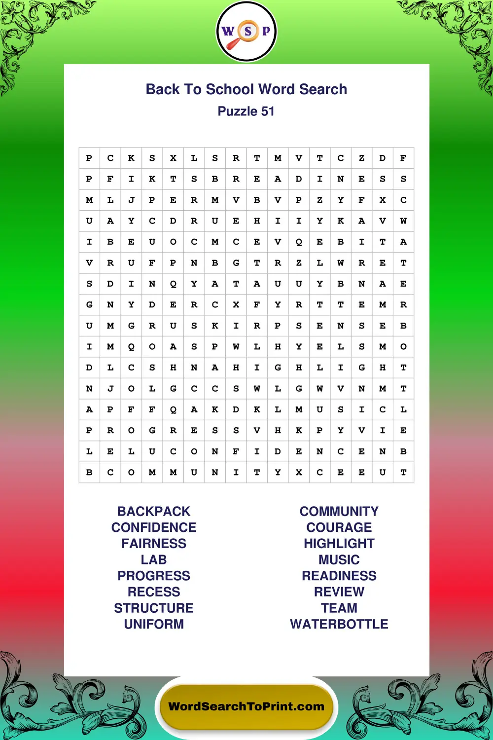 Back To School Word Search Puzzle 51