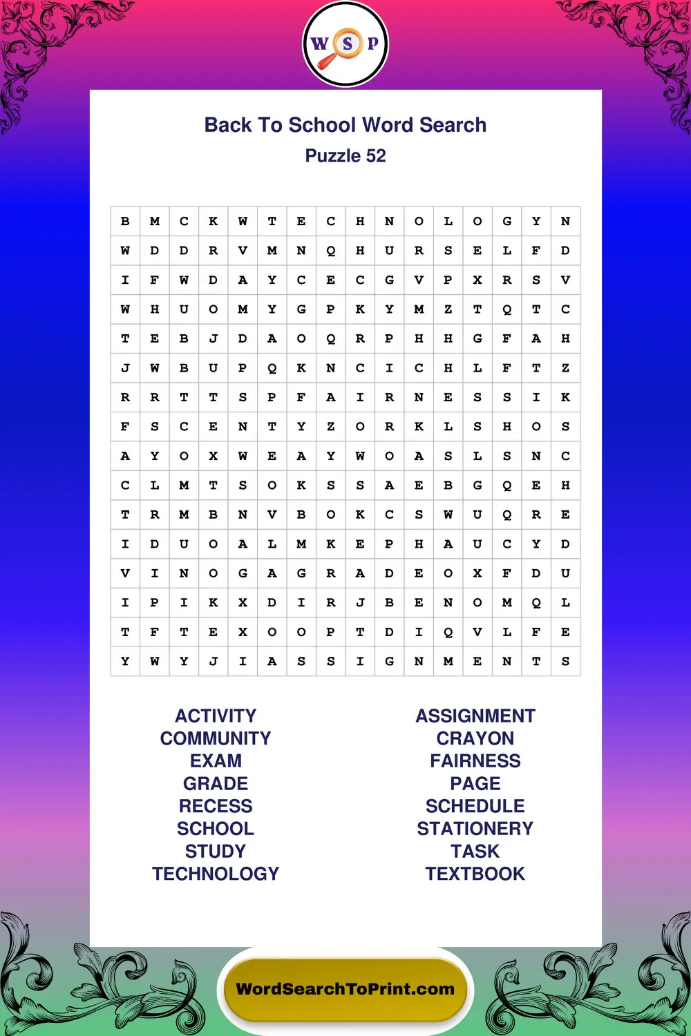 Back To School Word Search Puzzle 52