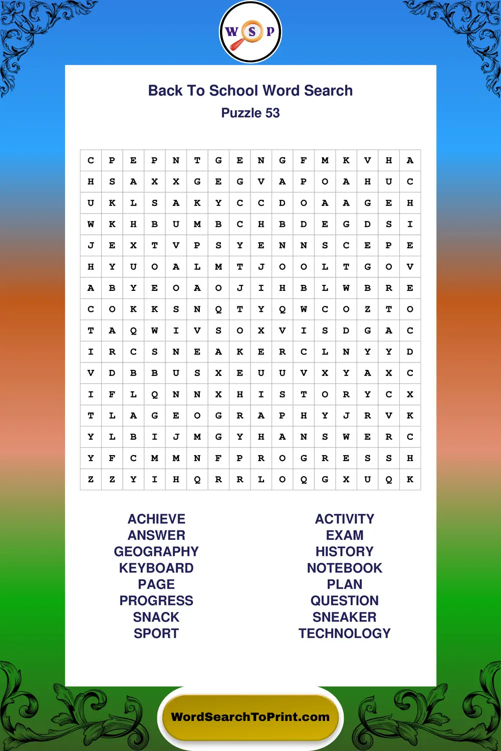 Back To School Word Search Puzzle 53