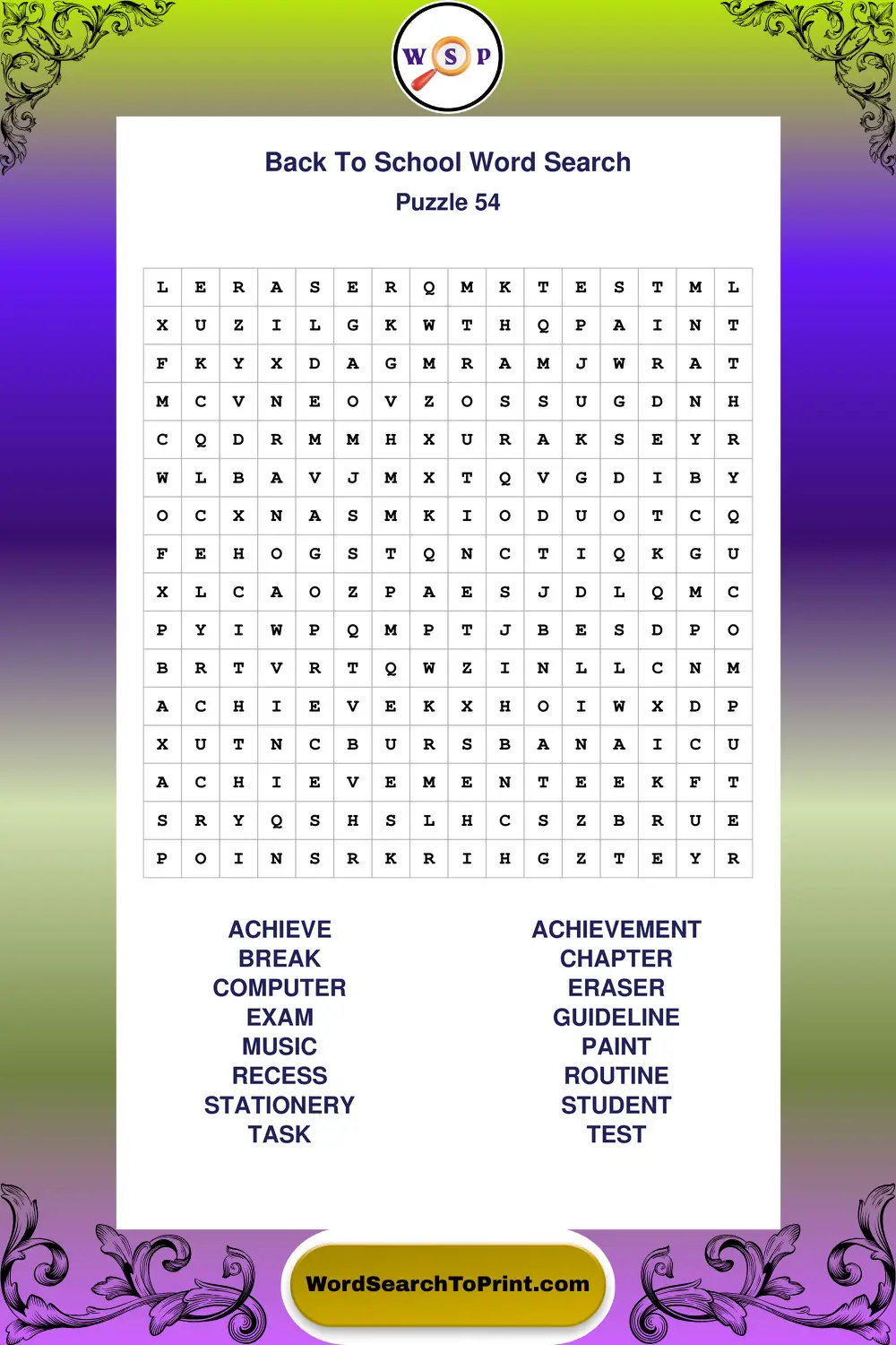 Back To School Word Search Puzzle 54