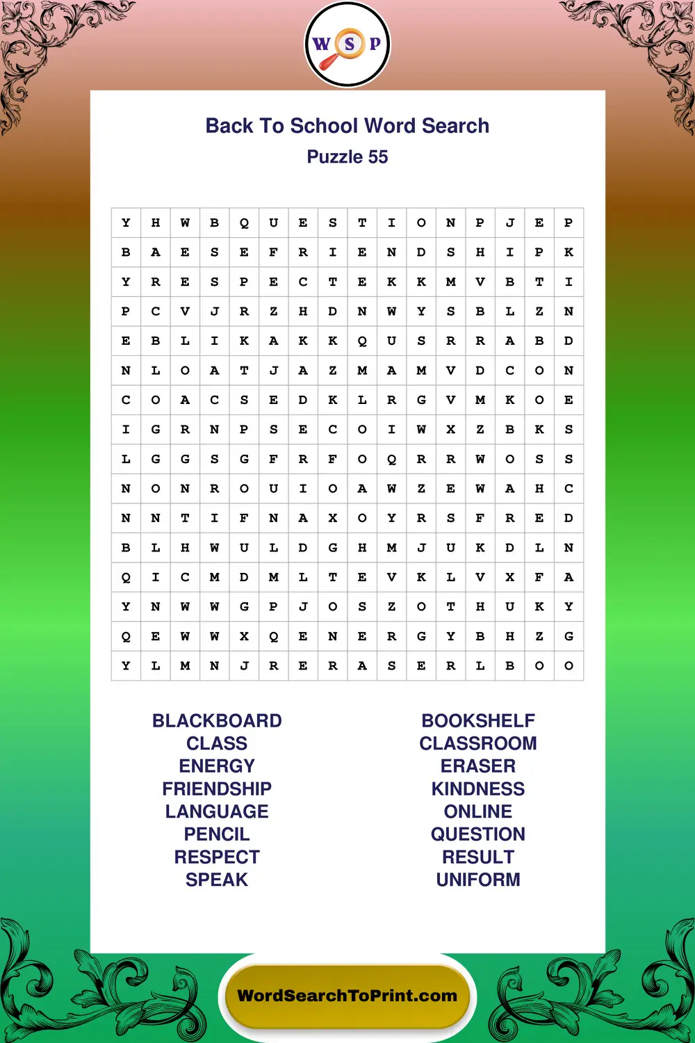 Back To School Word Search Puzzle 55