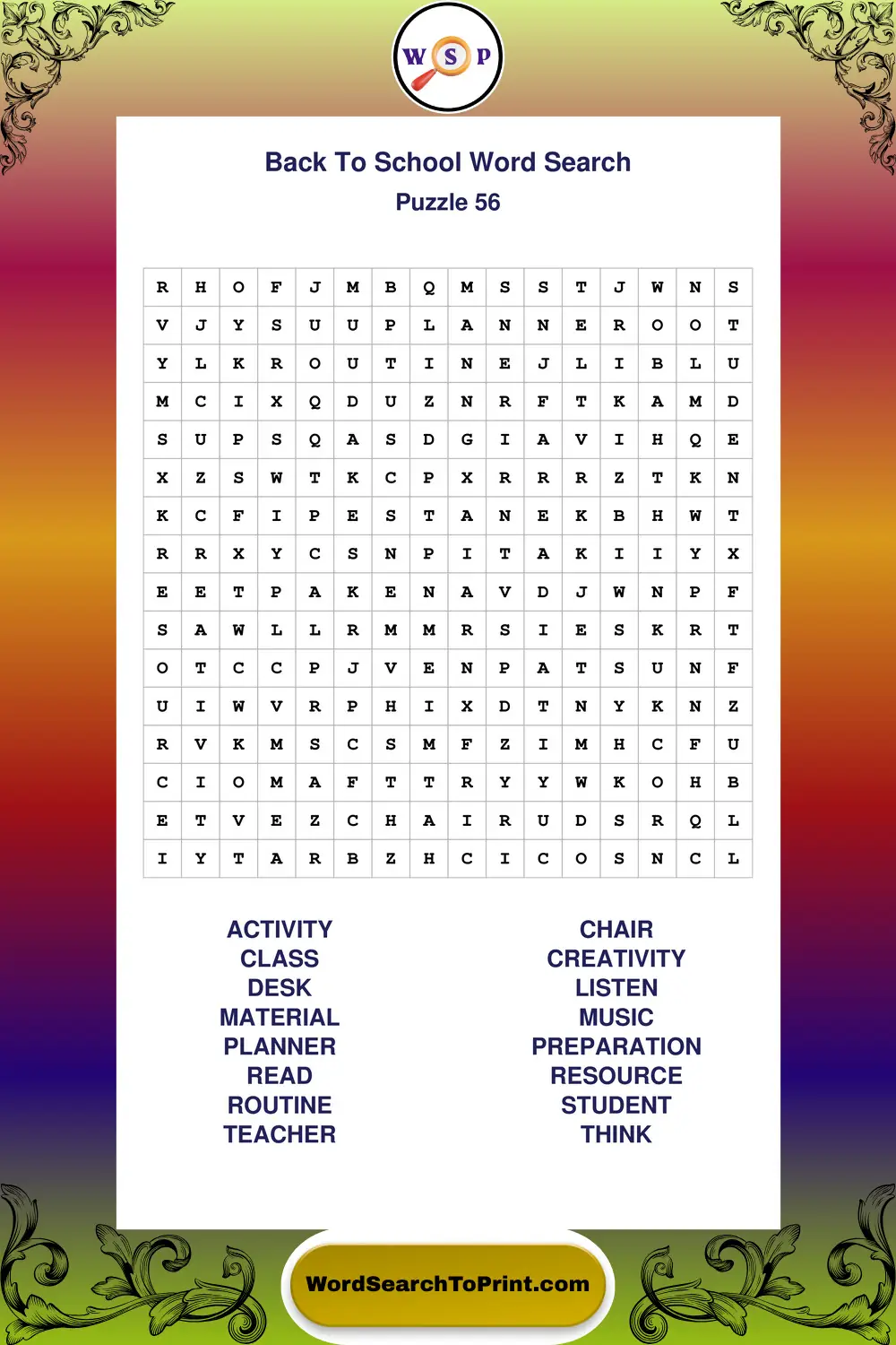 Back To School Word Search Puzzle 56