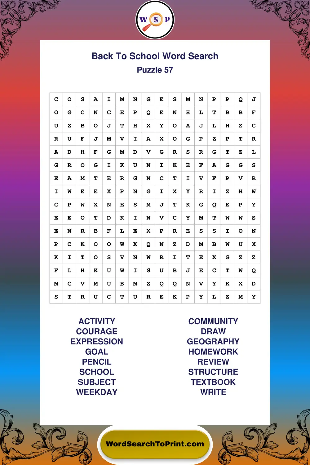 Back To School Word Search Puzzle 57
