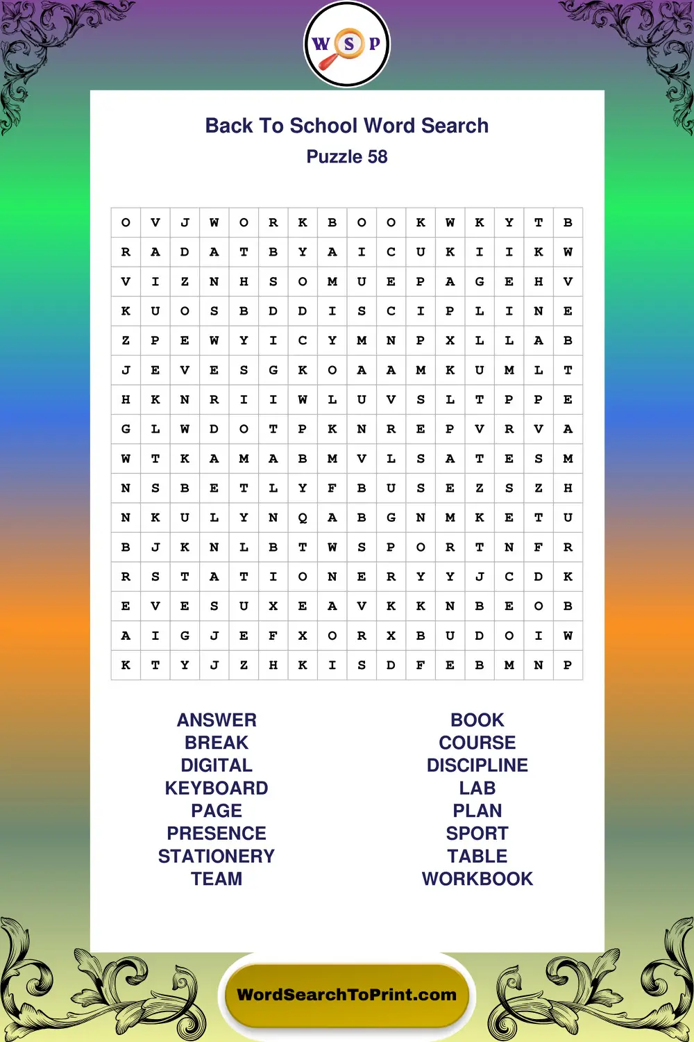 Back To School Word Search Puzzle 58