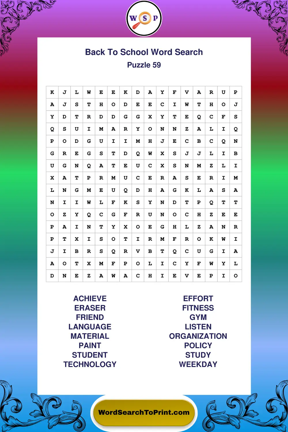 Back To School Word Search Puzzle 59