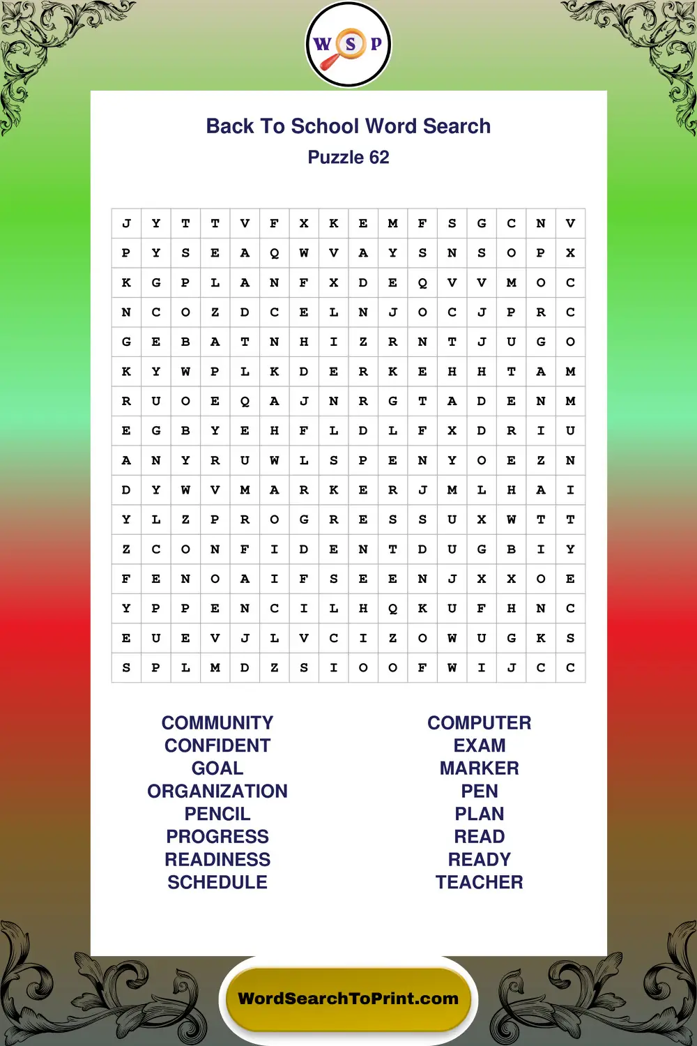Back To School Word Search Puzzle 62