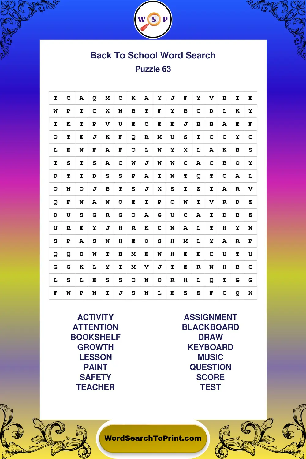 Back To School Word Search Puzzle 63