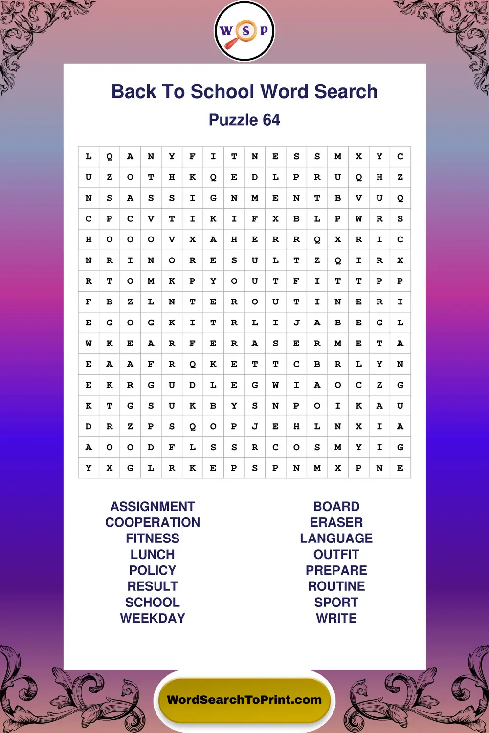 Back To School Word Search Puzzle 64