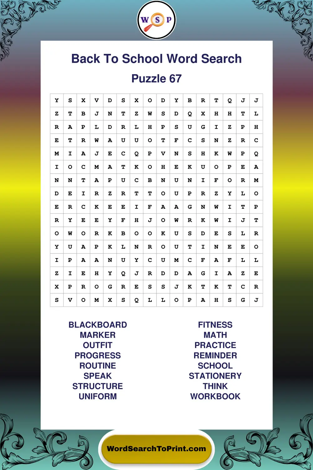 Back To School Word Search Puzzle 67