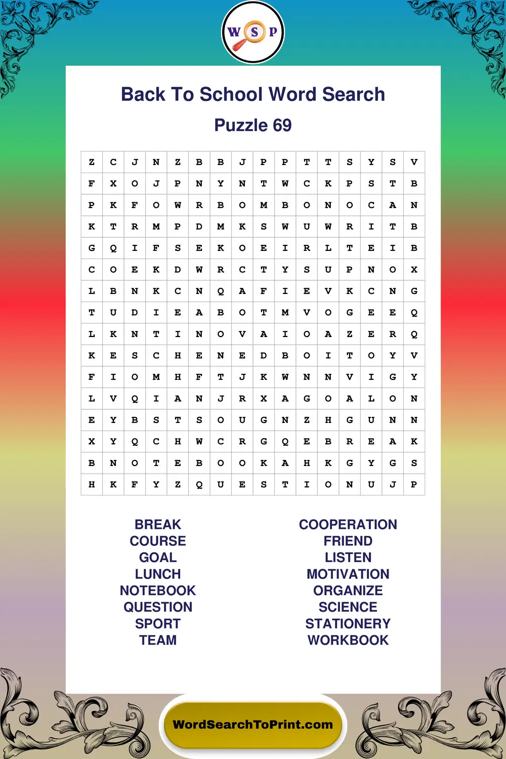 Back To School Word Search Puzzle 69