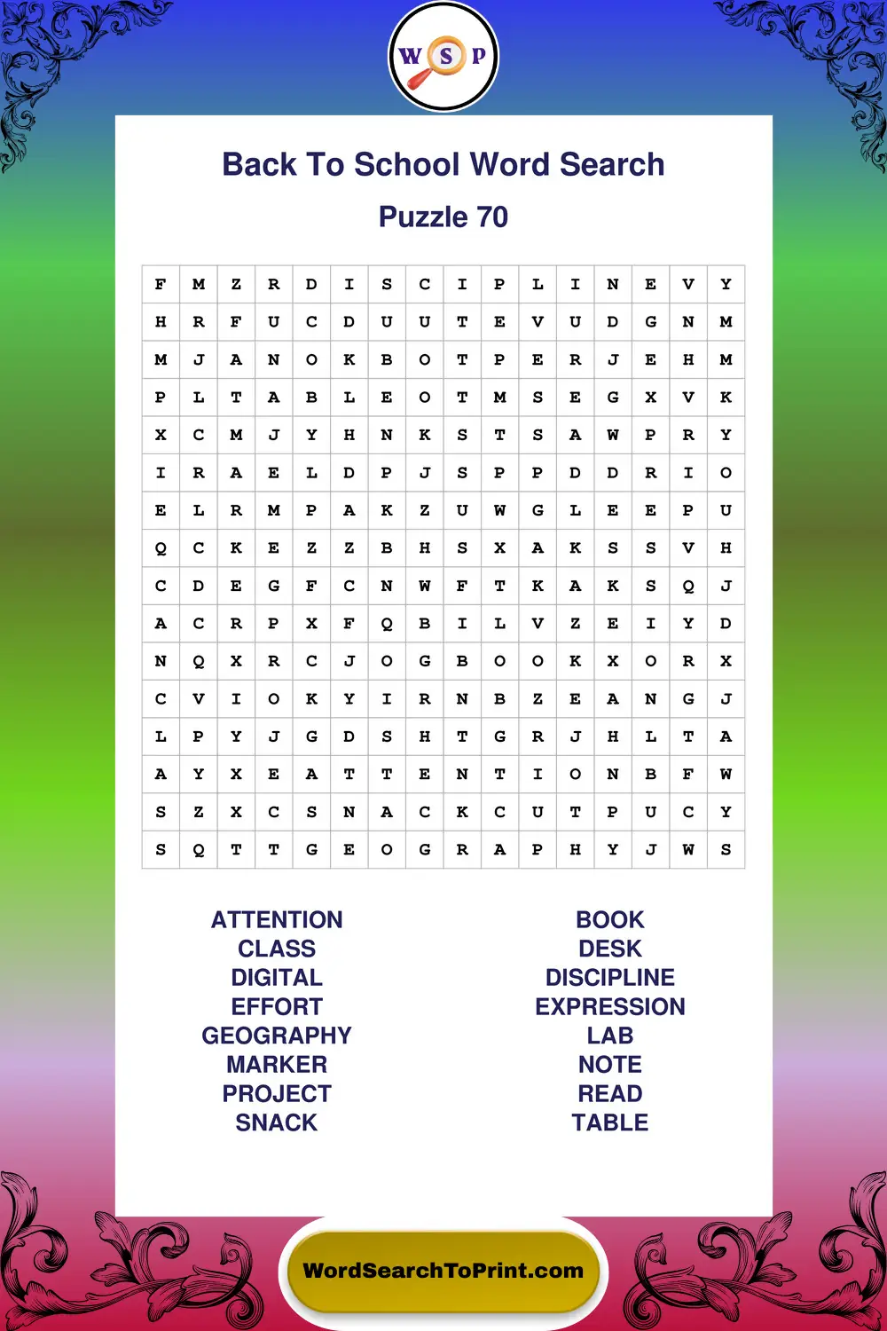 Back To School Word Search Puzzle 70