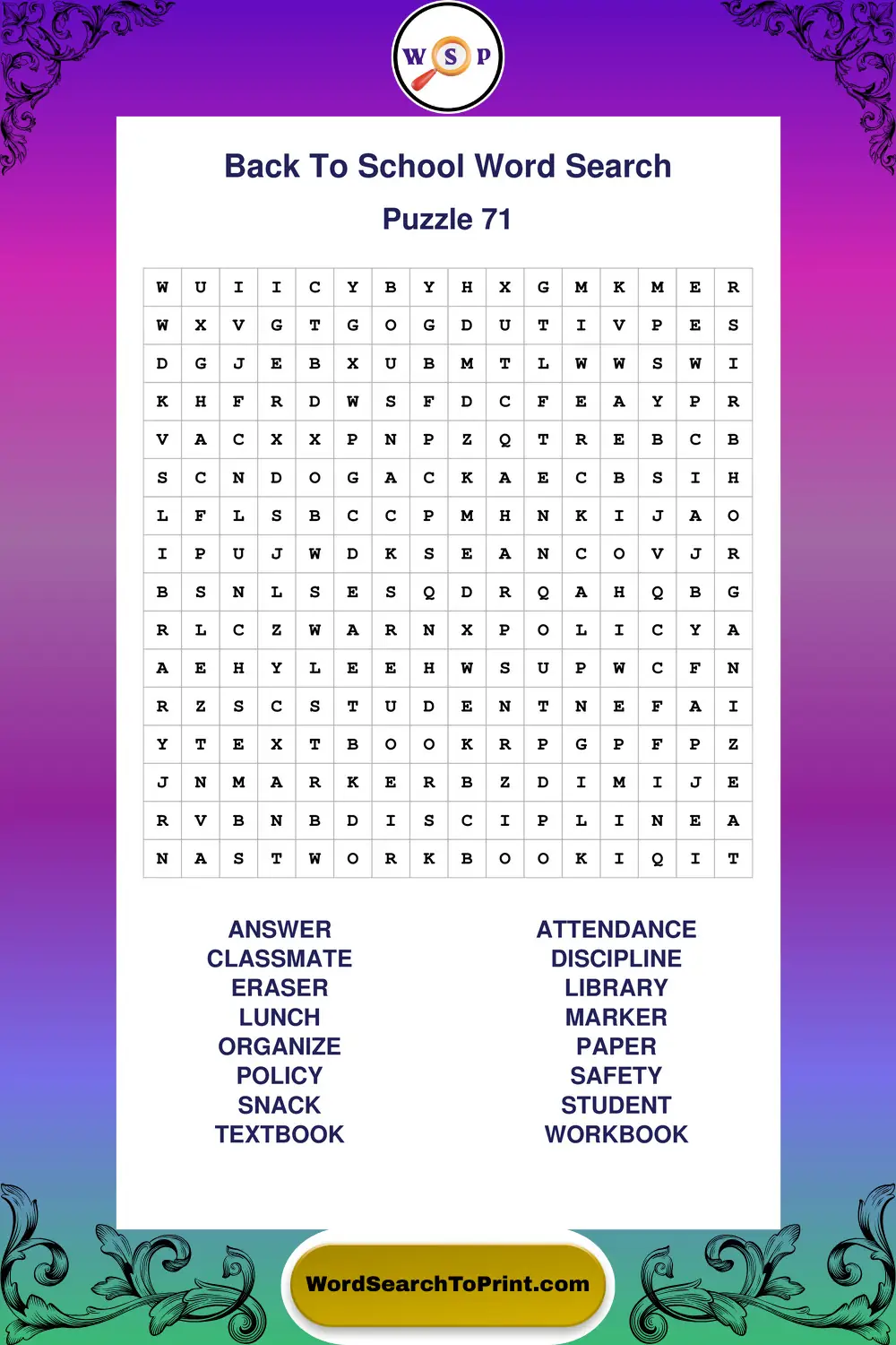 Back To School Word Search Puzzle 71