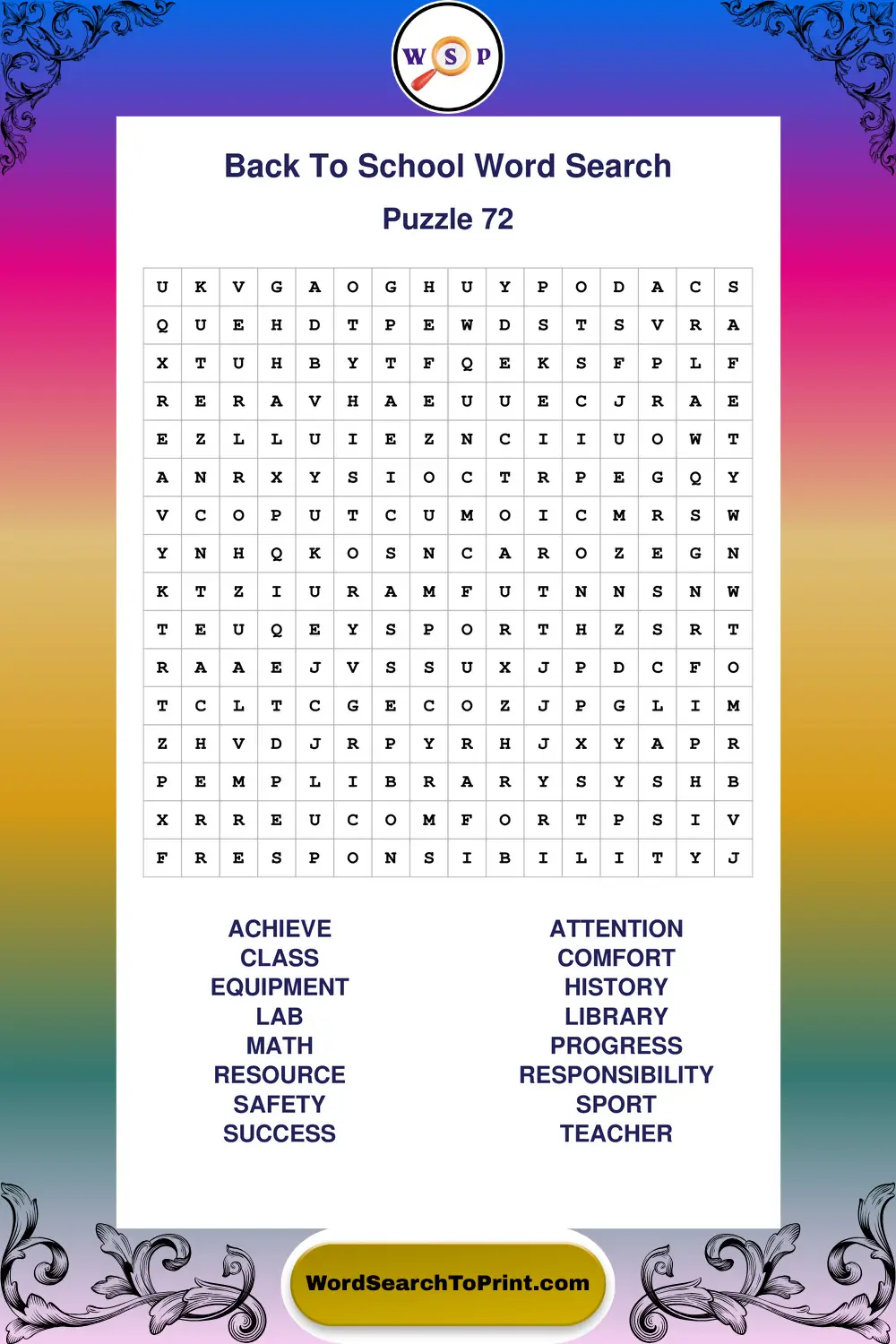 Back To School Word Search Puzzle 72