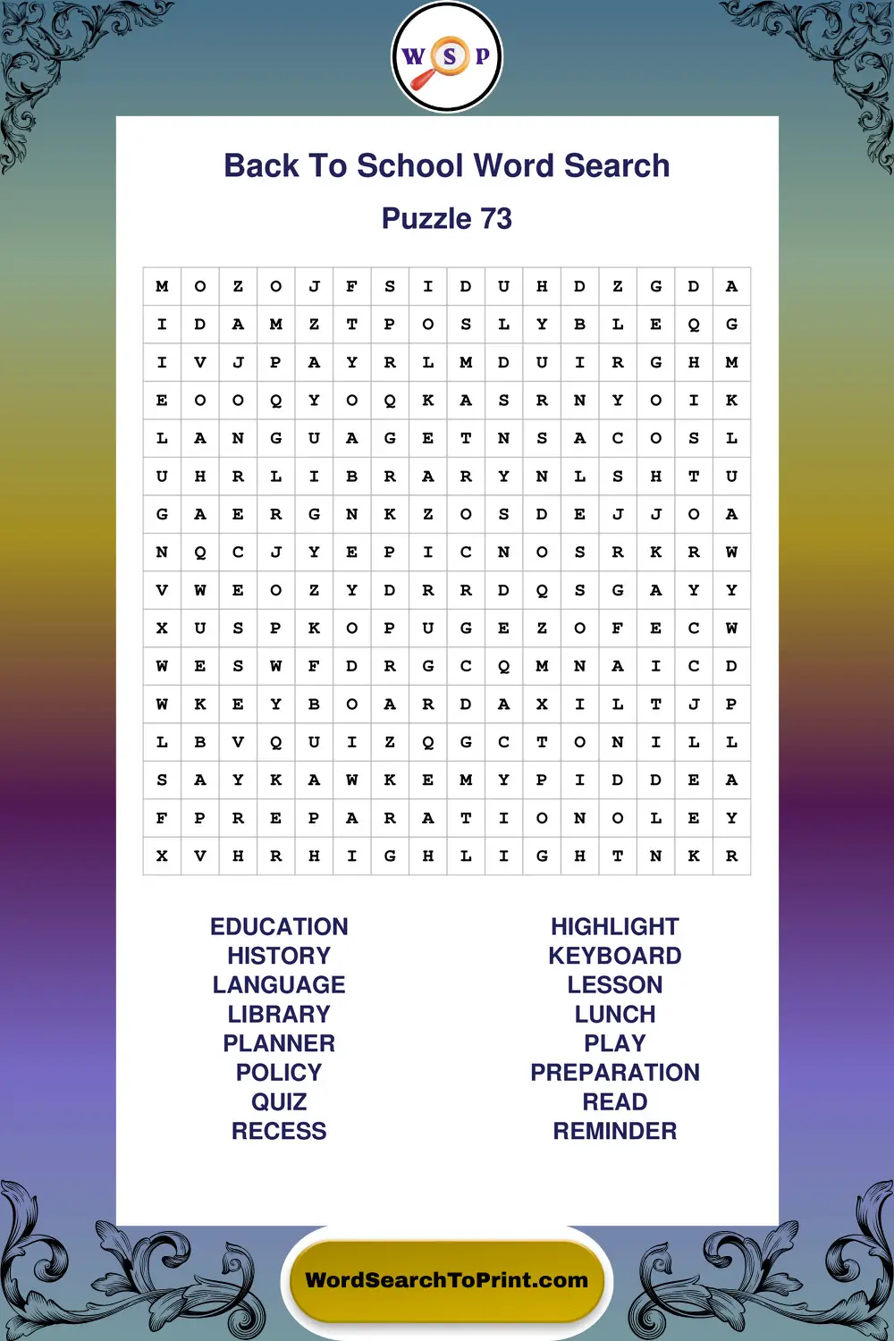 Back To School Word Search Puzzle 73