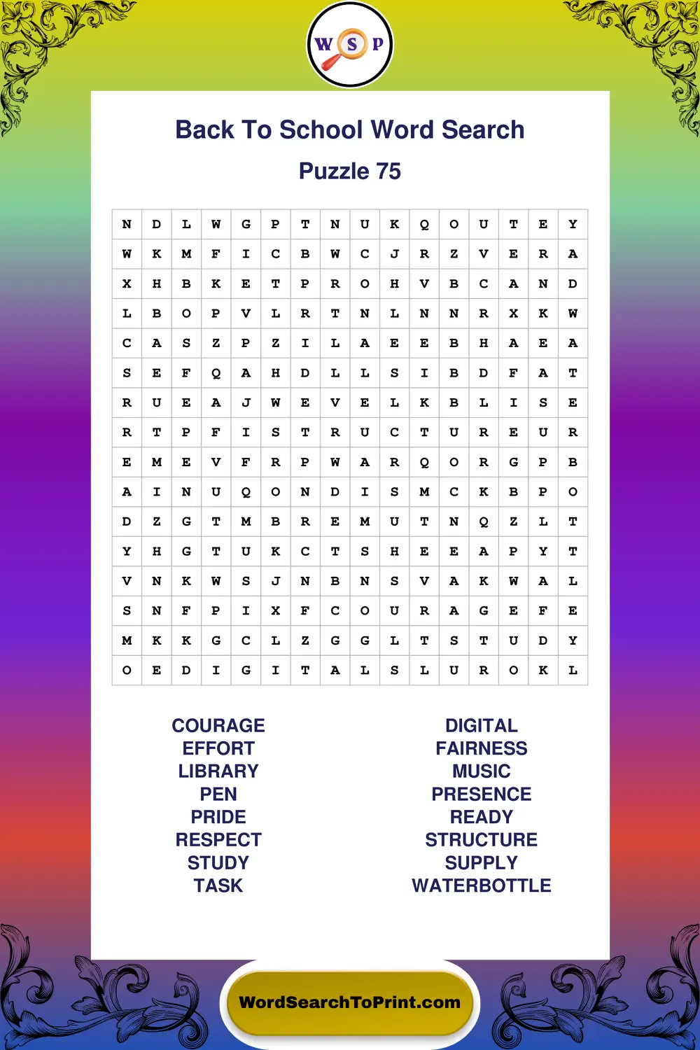 Back To School Word Search Puzzle 75