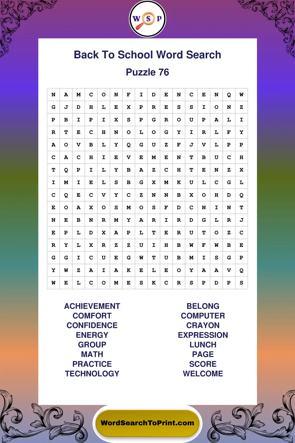 Back To School Word Search Puzzle 76