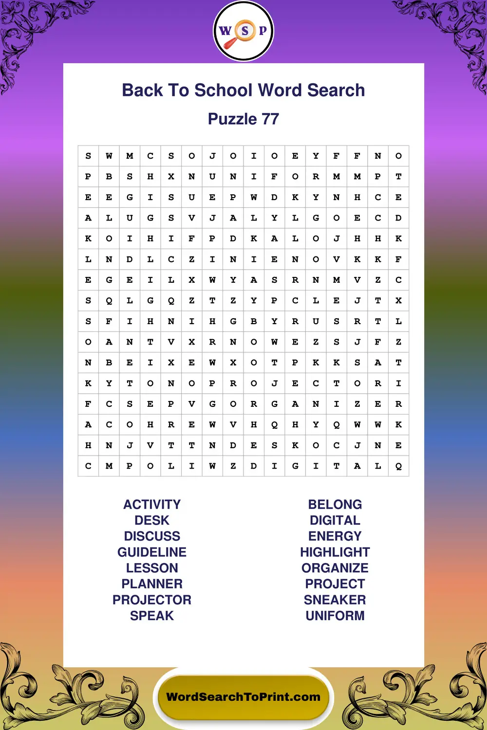Back To School Word Search Puzzle 77