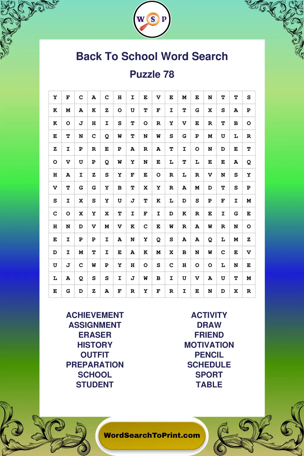 Back To School Word Search Puzzle 78