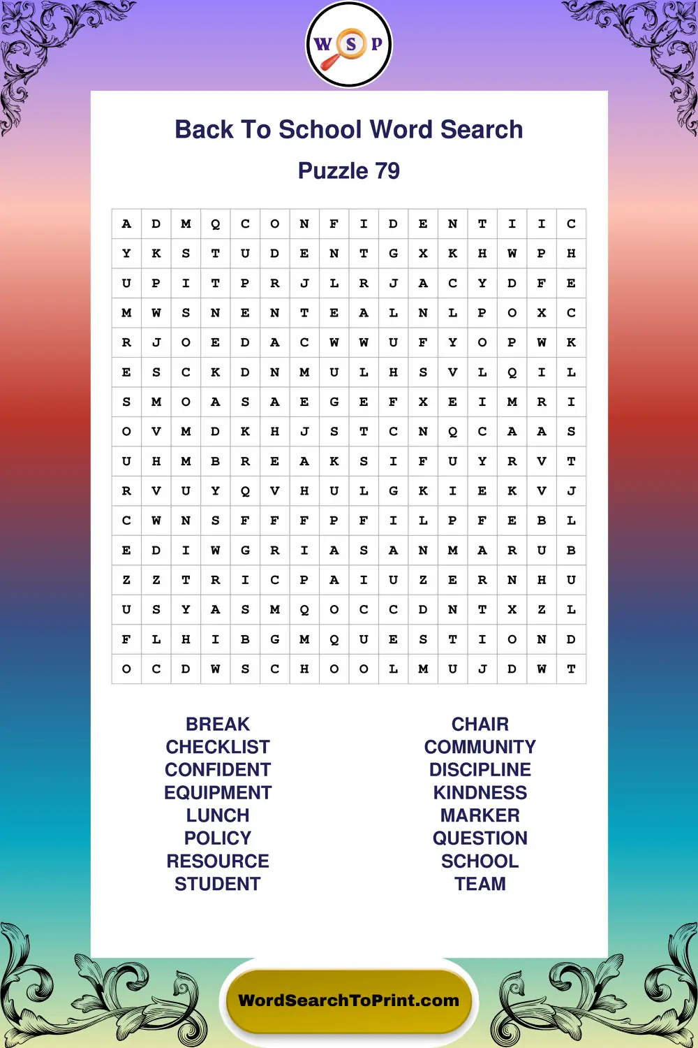 Back To School Word Search Puzzle 79