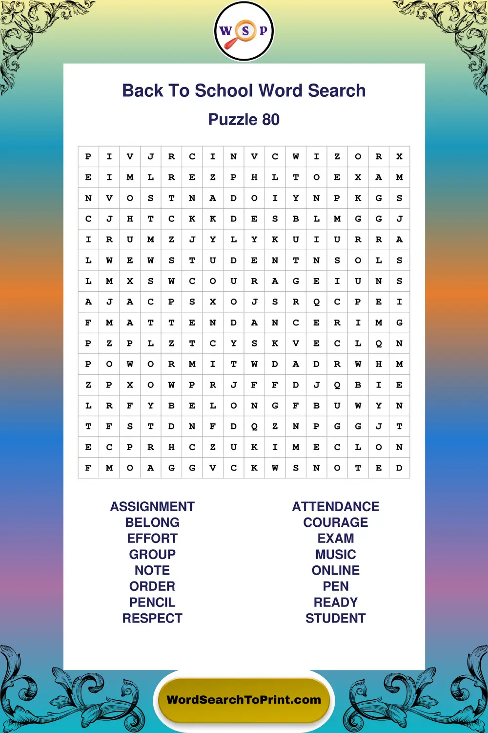 Back To School Word Search Puzzle 80