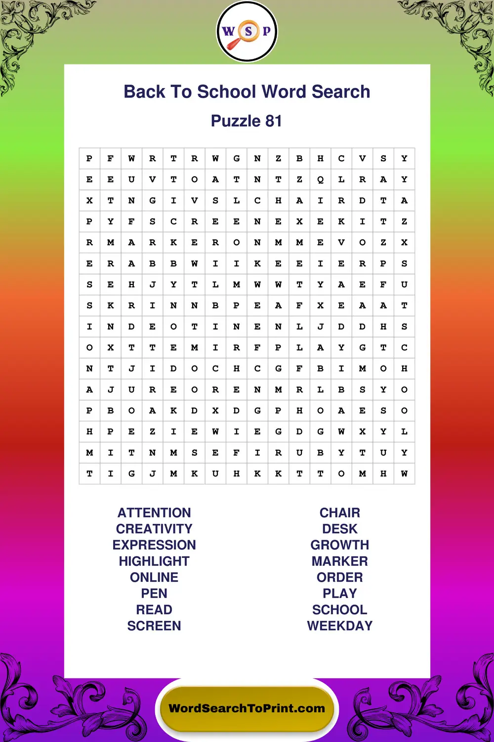 Back To School Word Search Puzzle 81