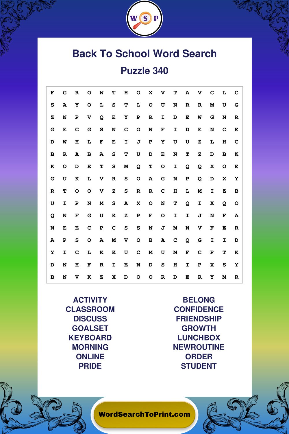 Back To School Word Search Puzzle 340