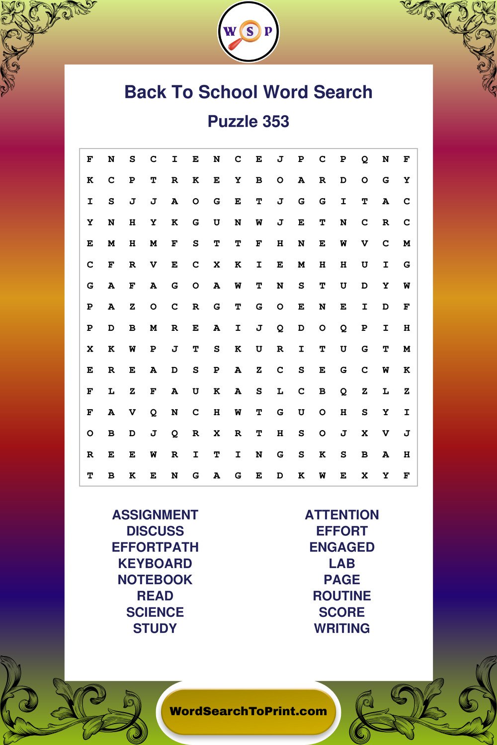 Back To School Word Search Puzzle 353