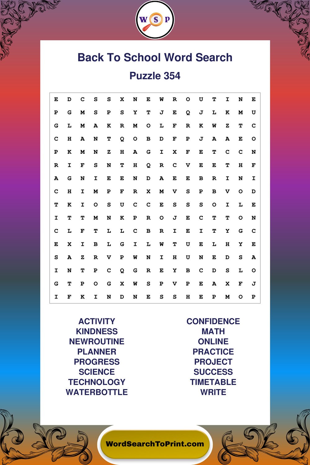 Back To School Word Search Puzzle 354